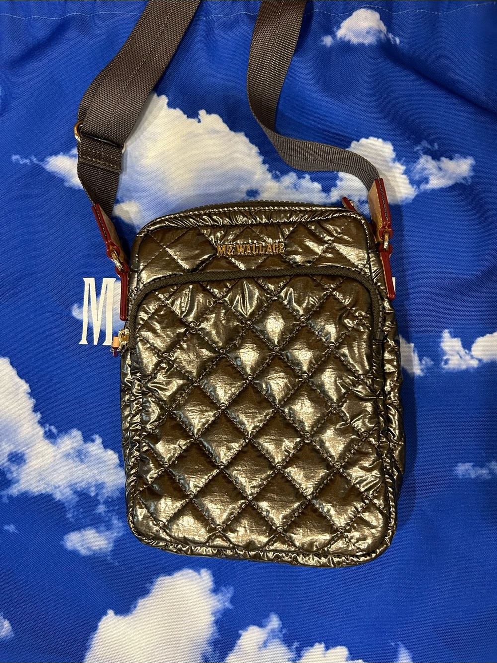 MZ WALLACE Bronze Metallic Quilted Crossbody Messenger